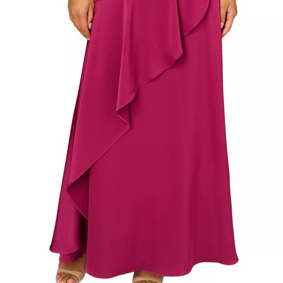 450$ Aidan Mattox Asymmetric Halter Maxi Gown Dress Women's Size 18 Dark Pink - Picture 4 of 4